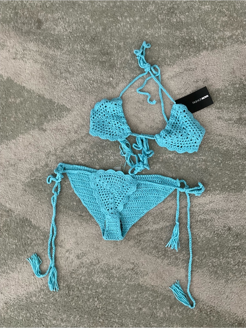 Fashion Nova Crochet Bikini Set in Aqua - Picture 2 of 5